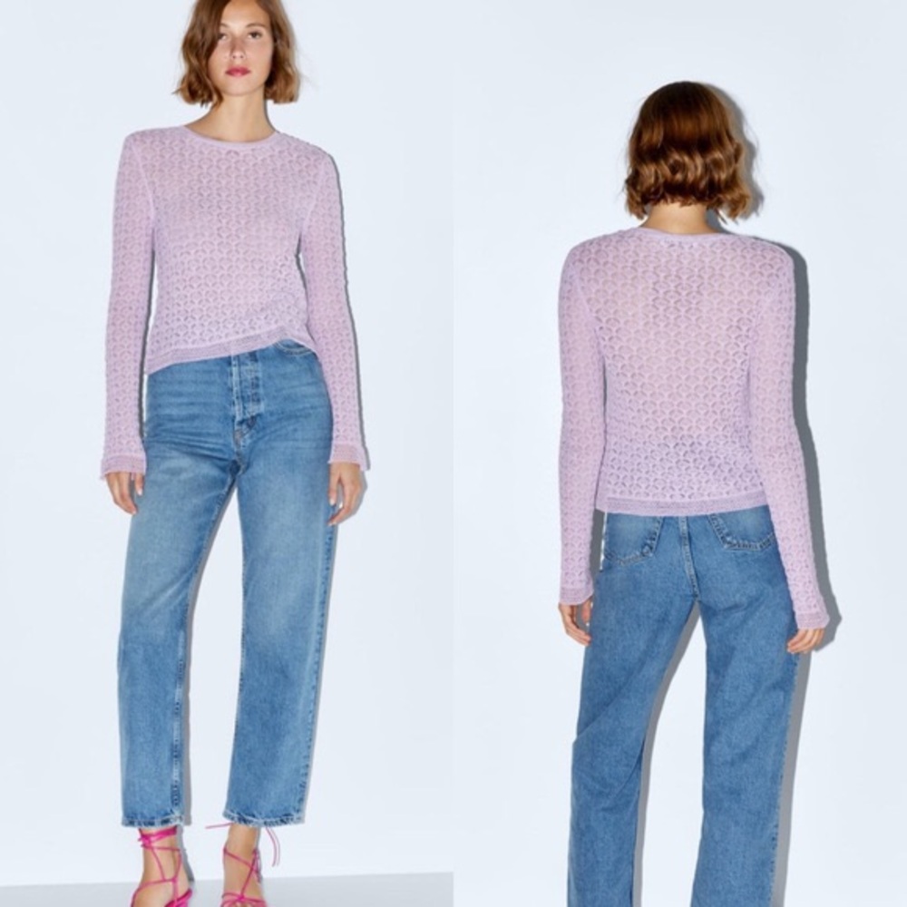 Zara Pointelle Knit Sweater Size M